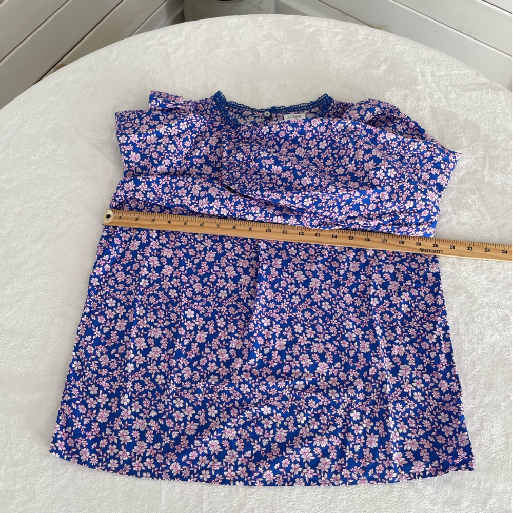 J. Crew Size S Liberty Long-Sleeve Ruffle-Shoulder Top Lace Neckline Pintucked - Picture 17 of 17